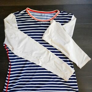 Lands' End Medium size Crew Neck Long Sleeve Rash Guard Navy Blue & White Strips